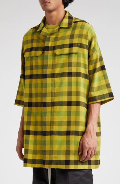 Shop Rick Owens Magnum Tommy Oversize Plaid Wool Button-up Shirt In Acid Plaid