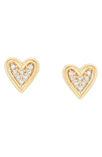 Shop Adina Reyter Make Your Move Pavé Diamond Heart Stud Earrings In Yellow Gold