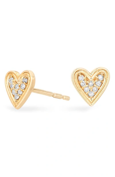 Shop Adina Reyter Make Your Move Pavé Diamond Heart Stud Earrings In Yellow Gold
