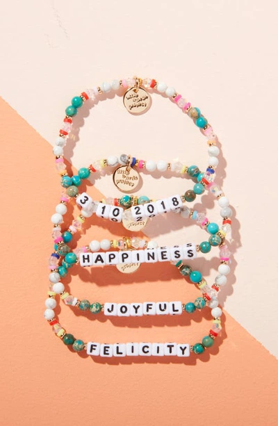 Shop Little Words Project Joyful Custom Beaded Stretch Bracelet In White Multi