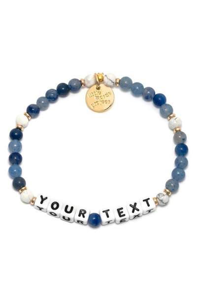 Shop Little Words Project Bluestone Custom Beaded Stretch Bracelet In Blue White