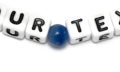 Little Words Project Bluestone Custom Beaded Stretch Bracelet In Blue White