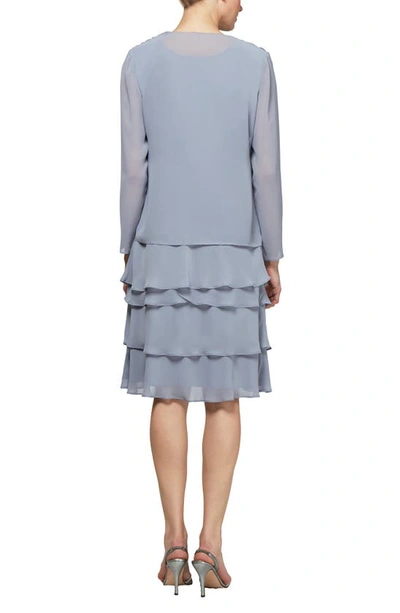 Sl Fashions Beaded Accent Jacket & Tiered Dress 2-piece Set In Concrete