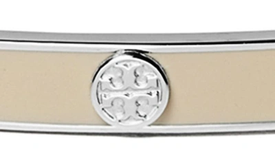 Shop Tory Burch Miller Stud Enamel Hinge Bracelet In Tory Silver / Sand