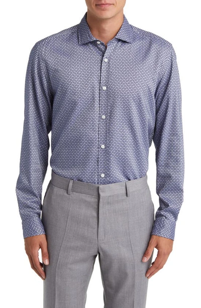 Shop Hugo Boss Liam Regular Fit Geometric Print Button-up Shirt In Open Blue