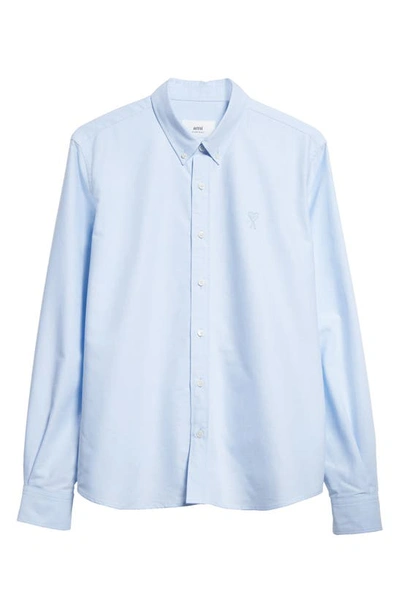 Shop Ami Alexandre Mattiussi Classic Ami De Coeur Logo Embroidered Button-down Shirt In Sky Blue