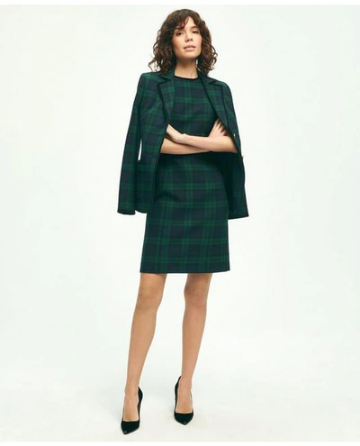 Shop Brooks Brothers Black Watch Velvet-trimmed A-line Dress | Navy/green | Size 6 In Navy,green