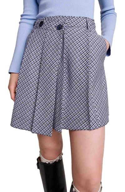 Shop Maje Jeedoma Pleated Asymmetric Check Skirt In Blue / Grey