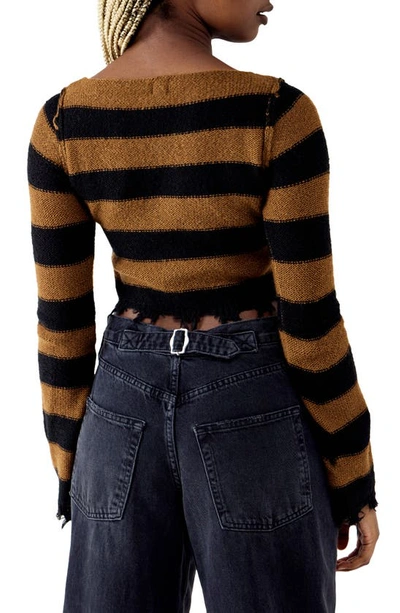 Shop Bdg Urban Outfitters Stripe Star Intarsia Crop Sweater In Brown