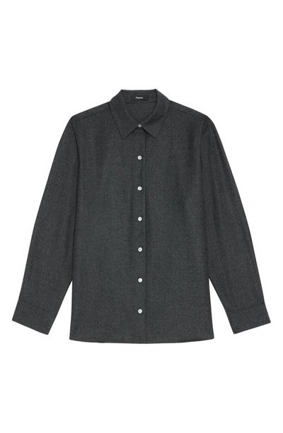 Shop Theory Virgin Wool Button-up Shirt In New Charcoal Melange