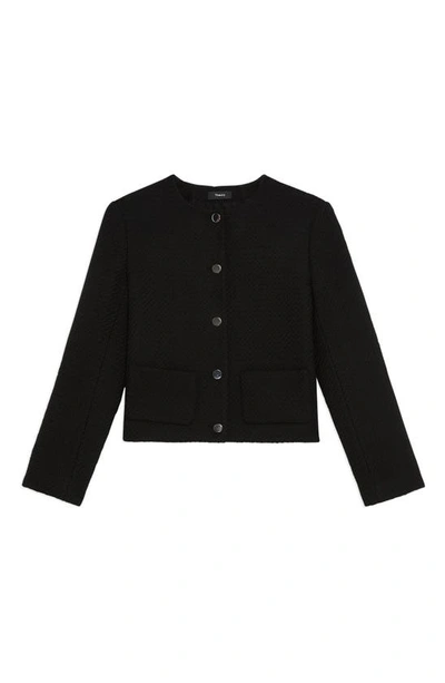 Shop Theory Tweed Crop Jacket In Black
