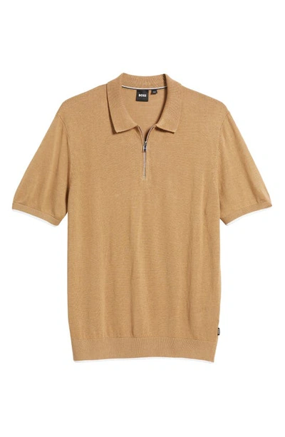 Shop Hugo Boss Ganzo Linen & Viscose Sweater Polo In Medium Beige