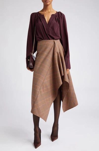 Shop A.l.c Navy Plaid Drape Handkerchief Hem Skirt In Sable Multi
