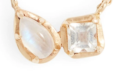 Anzie Women's Mélia 14k Yellow Gold, Moonstone & Clear Topaz Toi Et Moi Pendant Necklace In White