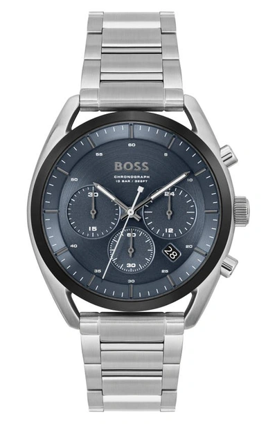 Shop Hugo Boss Top Bracelet Chronograph Watch In Blue