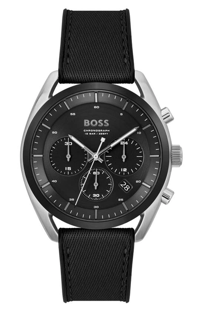 Shop Hugo Boss Top Fabric Strap Chronograph Watch In Black