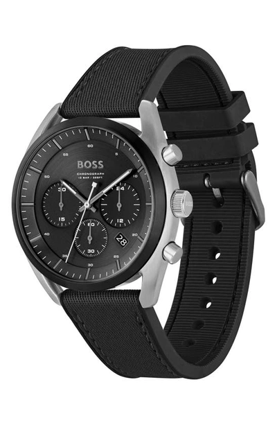Shop Hugo Boss Boss Top Fabric Strap Chronograph Watch In Black