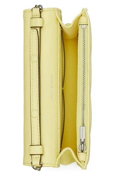 Shop Tory Burch Mini Kira Chevron Quilted Leather Top Handle Wallet On A Chain In Pastel Yellow