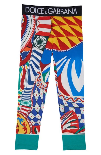 Shop Dolce & Gabbana Kids' Carretto Siciliano Print Leggings In Blue Multiprint