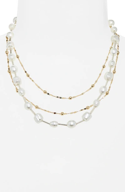 Shop Nordstrom Set Of 2 Imitation Pearl & Ball Chain Necklaces In White- Gold