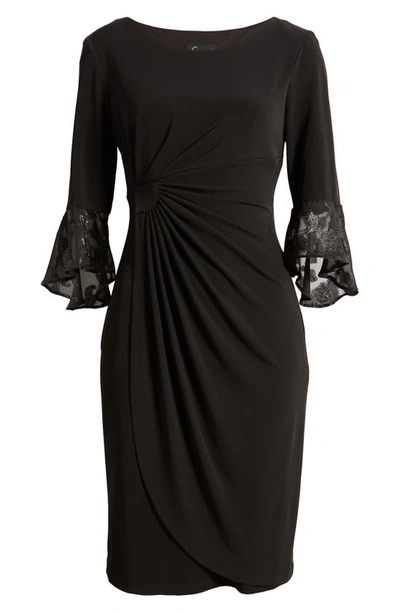 Shop Connected Apparel Long Sleeve Faux Wrap Cocktail Dress In Black