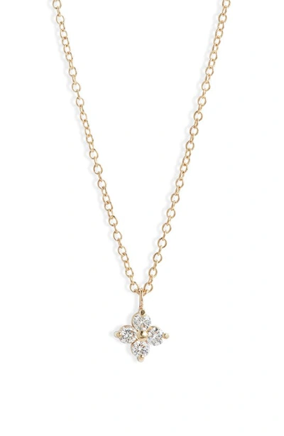 Shop Zoë Chicco Diamond Flower Pendant Necklace In 14k Yellow Gold