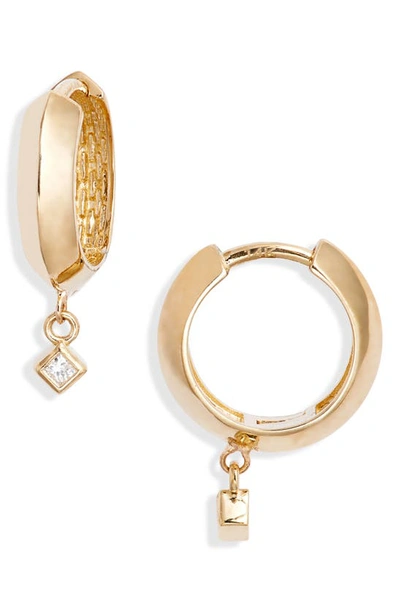 Shop Zoë Chicco Princess Diamond Knife Edge Huggie Hoop Earrings In 14k Yellow Gold