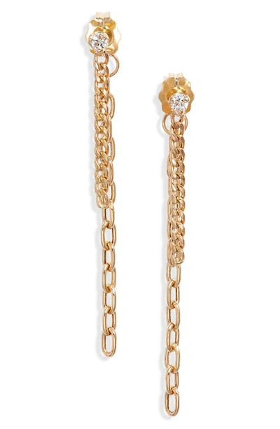 Shop Zoë Chicco Diamond Mixed Chain Double Drop Earrings In 14k Yellow Gold