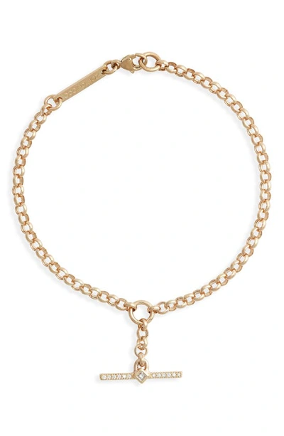 Shop Zoë Chicco Princess Diamond Bar Faux Toggle Rolo Bracelet In 14k Yellow Gold