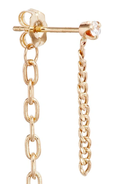 Shop Zoë Chicco Diamond Mixed Chain Double Drop Earrings In 14k Yellow Gold