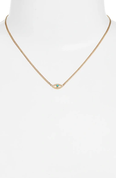 Shop Zoë Chicco Evil Eye Turquoise & Diamond Pendant Necklace In 14k Yellow Gold
