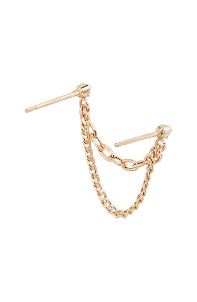 Shop Zoë Chicco Single Diamond & Mixed Chain Double Stud Earring In 14k Yellow Gold