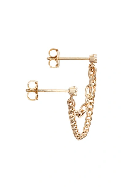 Shop Zoë Chicco Single Diamond & Mixed Chain Double Stud Earring In 14k Yellow Gold