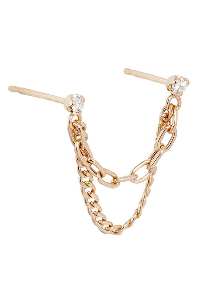Shop Zoë Chicco Single Diamond & Mixed Chain Double Stud Earring In 14k Yellow Gold