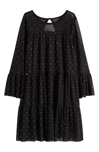 Shop Ava & Yelly Kids' Rhinestone Long Sleeve Tulle Trapeze Dress In Black