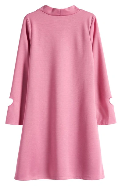 Shop Ava & Yelly Kids' Laser Heart Cutout Long Sleeve Ponte Dress In Pink