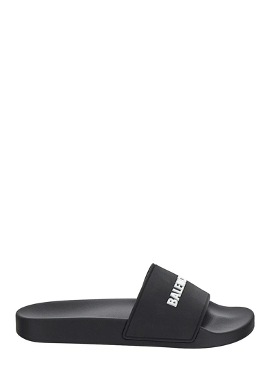 Shop Balenciaga Logo Pool Slide Sandal In Black
