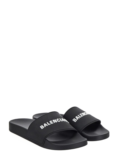 Shop Balenciaga Logo Pool Slide Sandal In Black