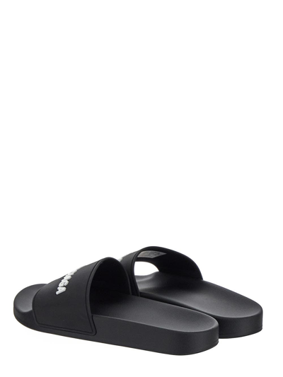 Shop Balenciaga Logo Pool Slide Sandal In Black