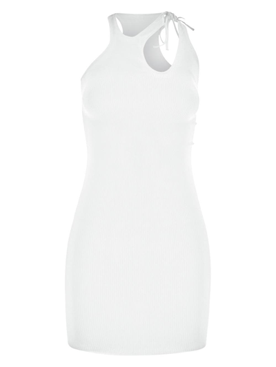Shop Andreädamo Asymmetric Halter Mini Dress In Ivory