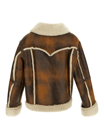Stand Studio Eco-shearling Lessie Jacket With Front Zip In Brown