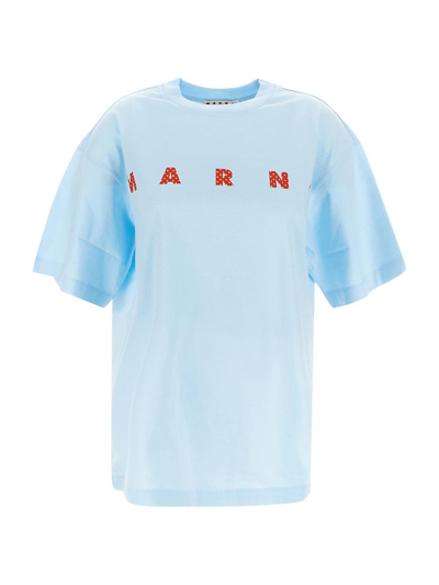 Shop Marni Polka Logo T-shirt In Blue