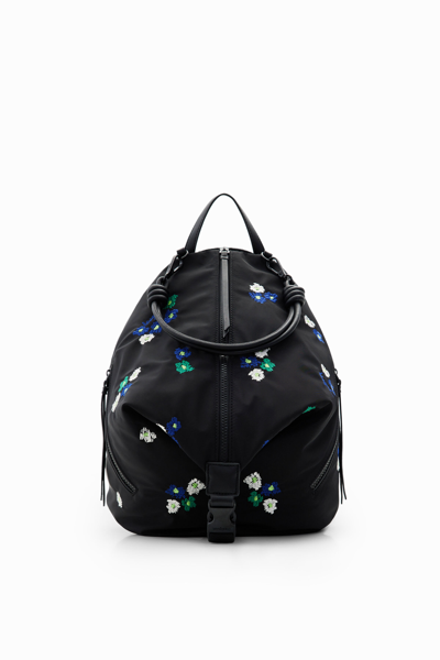 Desigual Midsize Multi-position Floral Backpack In Black | ModeSens