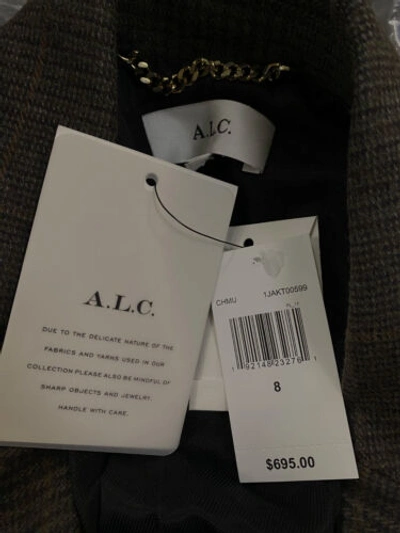 Pre-owned A.l.c $695 . Womens Gray Mavis Windowpane Plaid Wool Blend Jacket Coat Size 8