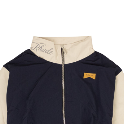 Pre-owned Rhude Navy Nylon Embroidered Logo Flight Track Jacket Size S $915 In Blue