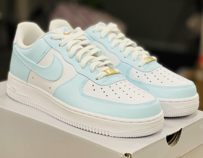 Pre-owned Nike Air Force 1 Low Ice Blue Custom Sneakers White Shoes Benefits Charity