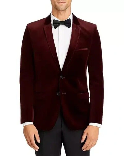 Pre-owned Hugo Boss Men's Arti Burgundy Velvet Extra Slim Fit Jacket -size 36r -rt $595 In Red