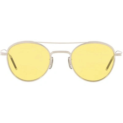 Pre-owned Oliver Peoples Men's Sunglasses Brushed Silver Frame  Ov1275t 5254 In Yellow Wash