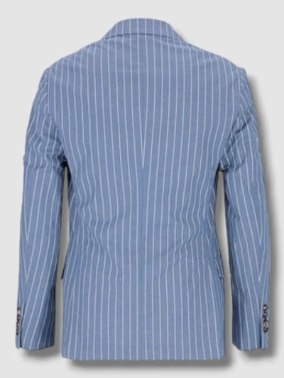 Pre-owned Teddy Vonranson $995  Men's Blue Cotton Striped Sport Coat Suit Jacket Size 38r