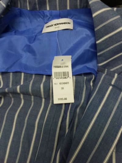 Pre-owned Teddy Vonranson $995  Men's Blue Cotton Striped Sport Coat Suit Jacket Size 38r